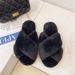 Crossed Furry For Women Winter Large Size Indoor Plush Flat Floor Open Toe Warm Cotton Slippers_vogvips.com