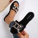 Women's Classic Versatile Solid Color Round Toe Flat Sandals Fashionable Slippers Metallic Decoration Round Toe Flat Sandals_vogvips.com