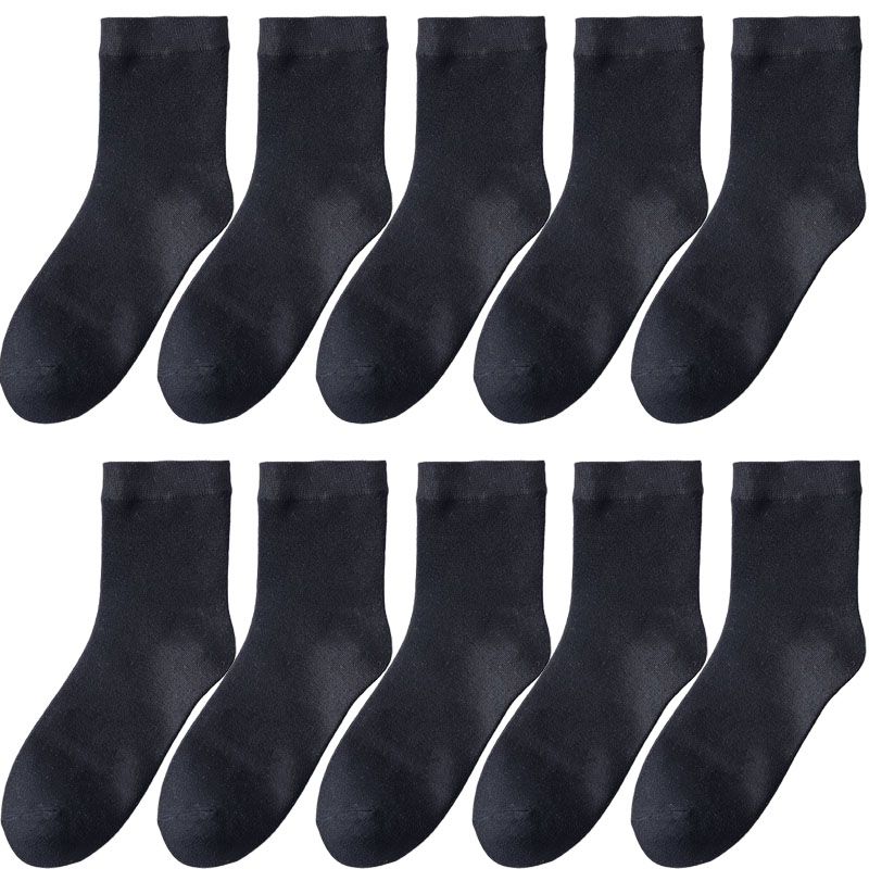 10 Pair Women's Bamboo Fiber Harajuku Retro Solid Color Casual Ladies Set Black Korean Style White Socks Wholesale_vogvips.com