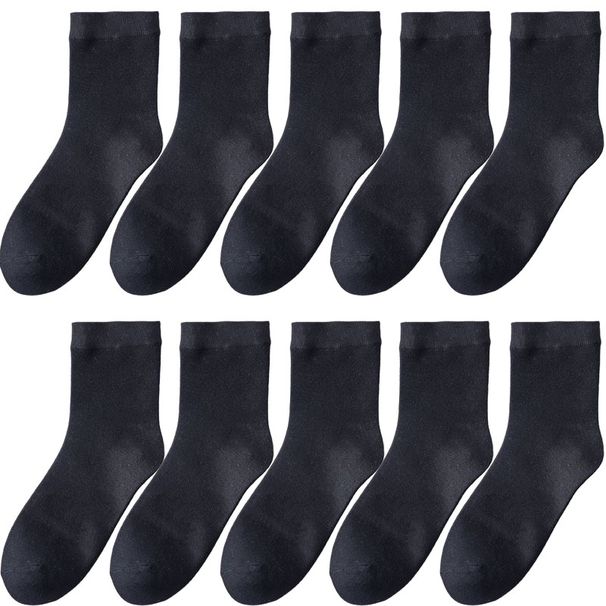 10 Pair Women's Bamboo Fiber Harajuku Retro Solid Color Casual Ladies Set Black Korean Style White Socks Wholesale_vogvips.com