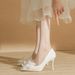 2024 Autumn New Women's High Heels Thin Heel French Fashion Elegant Wedding Bride Ladies White Single Shoes_vogvips.com