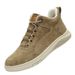 Men's Round Head Anti-suede Casual Board Shoes Front Lace-up Breathable Flat Heel Rubber Non-slip Sole Medium Top Men's Shoes_vogvips.com