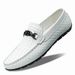Spring And Summer White Lazy Bean Men's English Casual Leather Shoes Office BusinessToe Layer Cowhide_vogvips.com