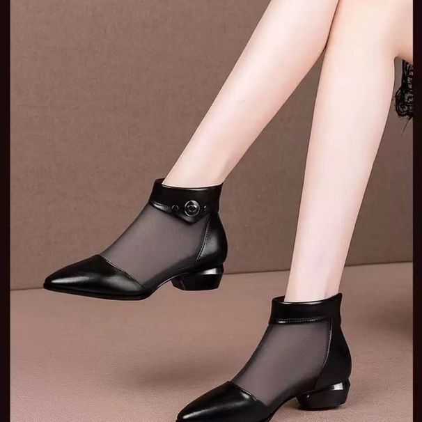 Cool Boots Women's Mesh Women's Sandals Hollow Sandals Thick Heel Pointed Low Heel Net Boots_vogvips.com