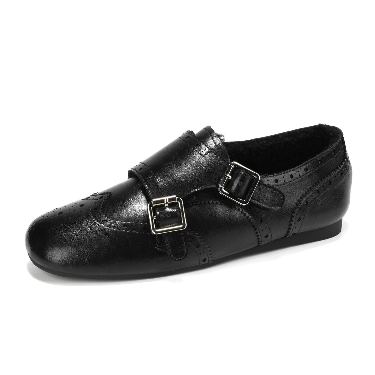 Fleece Small Leather Shoes Women's Brock Loafers Single Shoes_vogvips.com