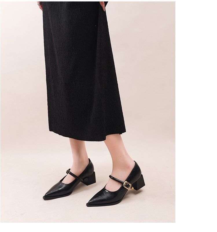 High-quality Soft Popular Style Elegant Shallow-cut Chunky Heel Women's New Pointed-toe Mid-heel Commuting Shoes,_vogvips.com