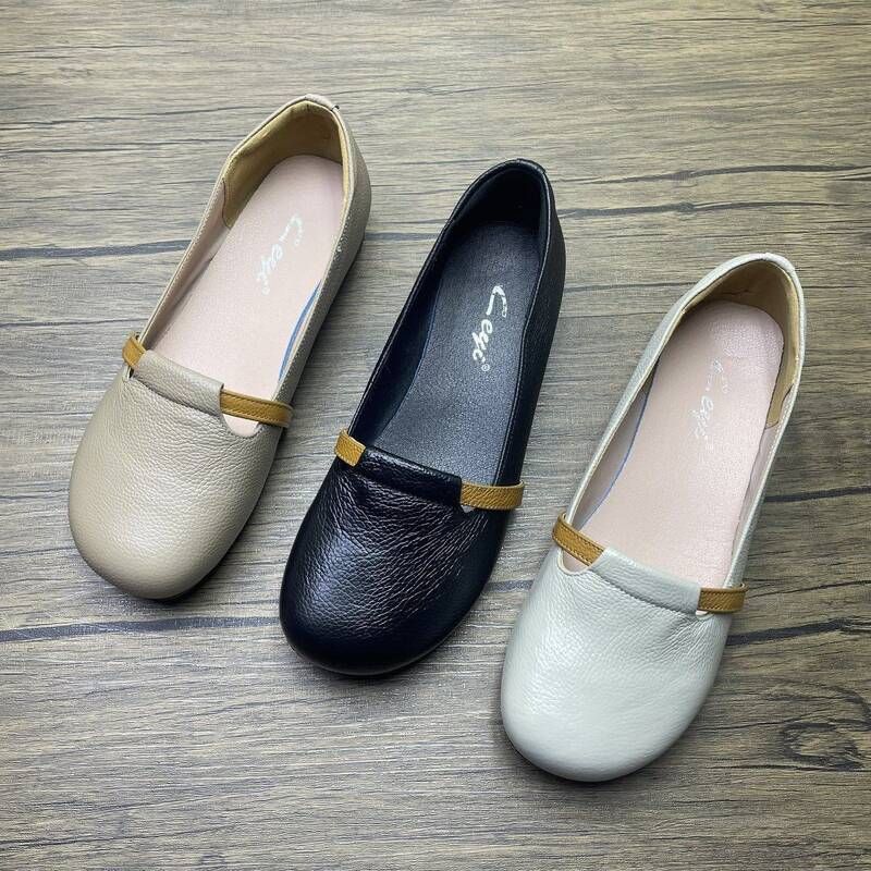 2026 New Model Genuine Leather Women's Shoes, Soft Leather, Rubber Comfortable Flat Sole, Slip-on Shoes For Mothers_vogvips.com
