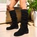 New Oversized Suede Knight Boots With Folded Pile Round Toe, Thick Heel, Western Cowboy Boots, Long Tube_vogvips.com