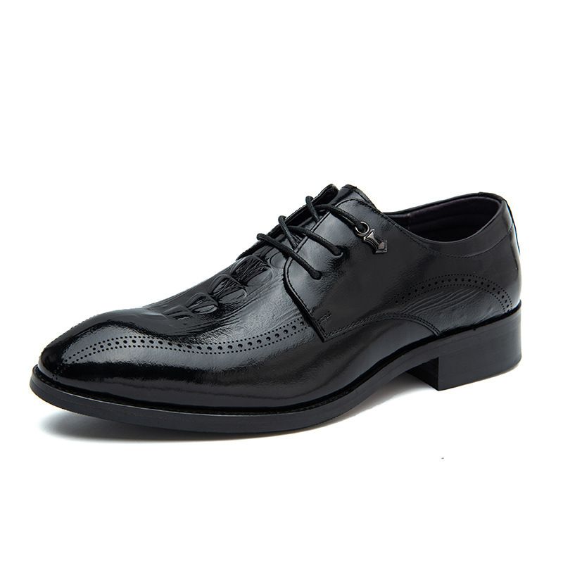 Euro Step Top Layer Cowhide Formal Leather British Style Single Men's Brogue Carved Trendy Wedding Shoes Breathable Comfortable_vogvips.com