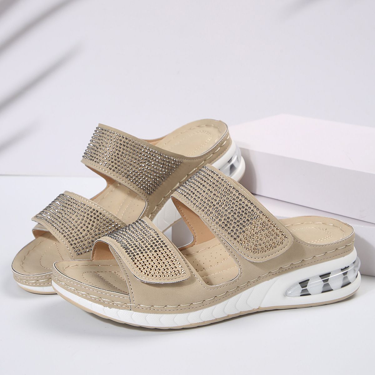 Women's Rhinestone Wedge Sandals Summer New Style Thick Sole European American Plus Size Beach Sandals Air Cushion_vogvips.com