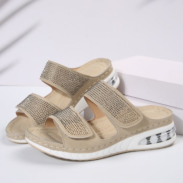 Women's Rhinestone Wedge Sandals Summer New Style Thick Sole European American Plus Size Beach Sandals Air Cushion_vogvips.com