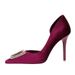1363-K39 Elegant Banquet Heels Stiletto Shallow Mouth Pointed Toe Metal Buckle West Silk Side Hollow Super High Heel_vogvips.com
