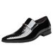 Extra Large Size Crocodile Pattern Patent Leather Business Slip-On Pointed Toe Slim Fit Men's Shoes_vogvips.com