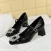 5298-K90 Mary Jane Women's Shoes Banquet Style Light Mouth Square Head Color Blocked Metal Water Diamond Buckle Strap_vogvips.com