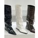 Wedge Heel Long Women European And American Hot Girl High Pointed Toe Black Patent Leather Boots Street Style_vogvips.com