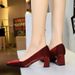 6293 Spring And Autumn New French Elegant Fashion Single Shoe Square Head Silk Coarse Shallow Plain Face Middle Heel_vogvips.com