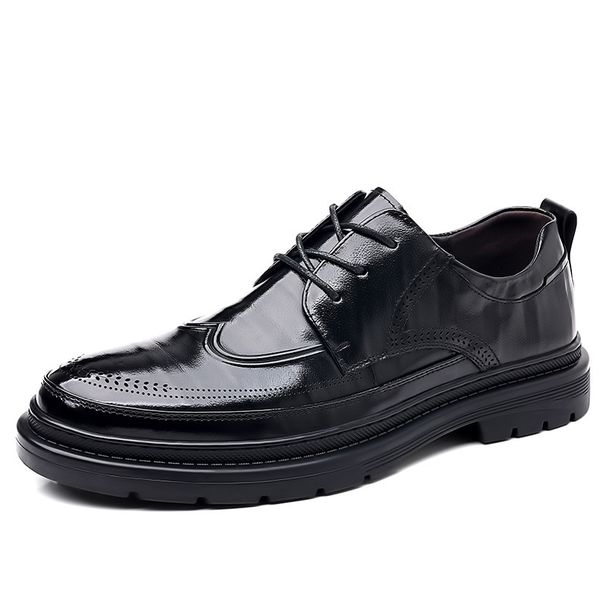 Euro Step Top Layer Cowhide British Style Men's Brogue Business Genuine Leather Derby Groom Wedding Shoes_vogvips.com