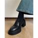 7cm~ Silent Soft Thick Sole Loafers Chunky High Heel Single For Petite Women, Height Increasing Small Leather Shoes_vogvips.com