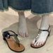 Chunky Heel Toe-post Strap S, Super Popular 2025 New Summer Model, Trendy Versatile Mid-heel Slip-on Beach Roman_vogvips.com