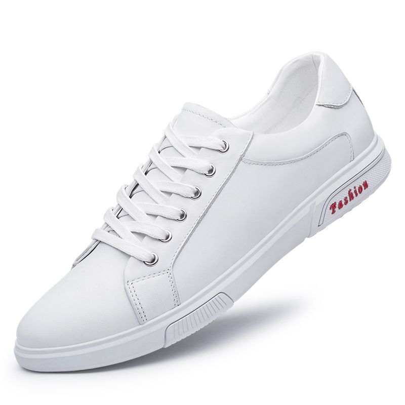 Men's Board Shoes Breathable Soft Sole First Layer Cowhide Sports White Shoes Running Shoes_vogvips.com