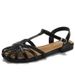 Women's Summer New Style Woven Sandals, Flat French Hollow Roman Pig Cage Buckle Sandals_vogvips.com
