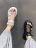 P7 Sandals Women 2023 Summer New Fashion Thick-bottomed Breathable Eugene Yarn Mesh Magic Paste Roman Sandals Hook & Loop_vogvips.com