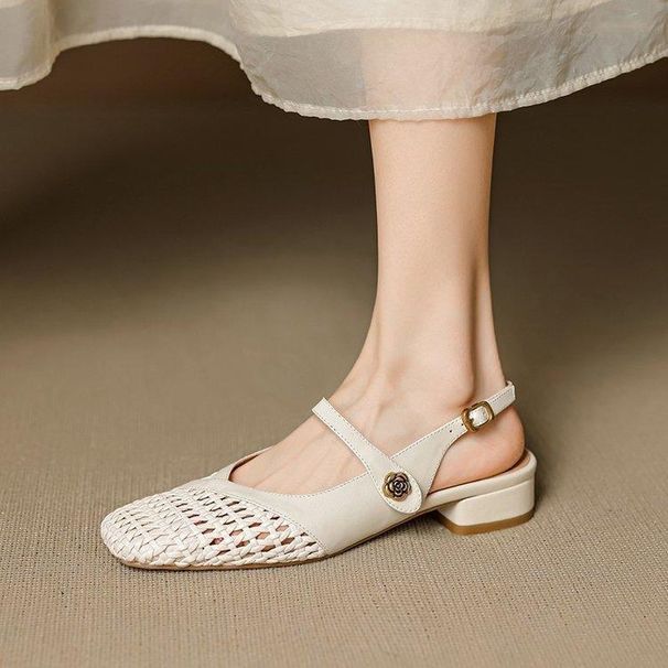 French-style Exquisite Woven Hollow-out Closed-toe For Women, 2026 New Summer Low-heel Chunky-heel Popular Mary Jane_vogvips.com