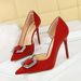 626-K69 European And American Style Side Cutout Pointed Toe Shallow Women's Shoes With Rhinestone Buckle, Stiletto High_vogvips.com