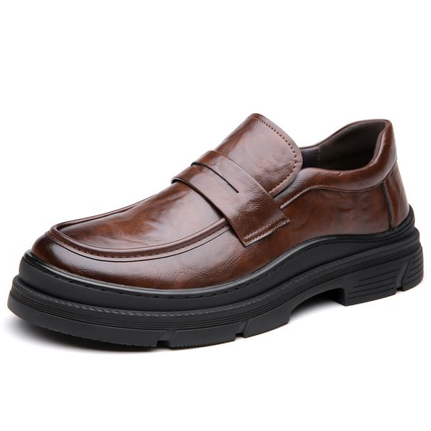 2025 New Casual Leather For Breathable, Formal, Business, Men, One Step Le Fu Shoes, Trendy Bean Shoes_vogvips.com