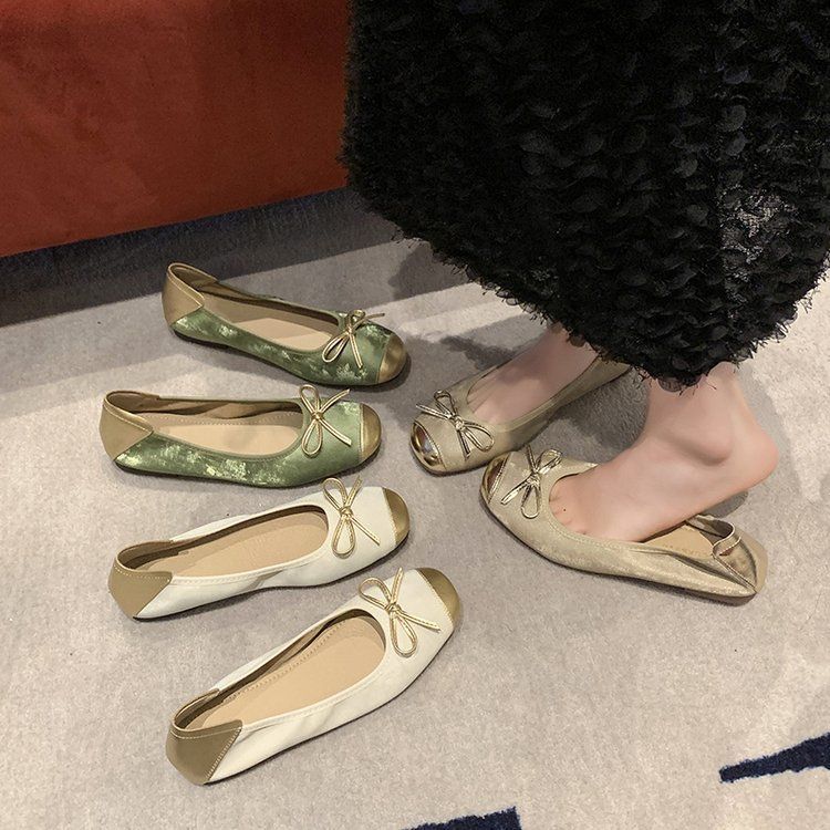 Butterfly Knot Element Women's 2025 Autumn New Item Bow Round Head Shallow Mouth Flat Bottom Ballet Single Shoe Grandma_vogvips.com