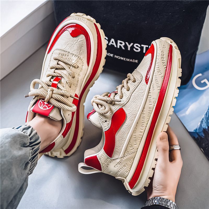 Men's Casual Sneakers Breathable Low-Top Chunky Dad Shoes Fashion Thick Sole Elevator Shoes For Walking Tennis Comfortable Round Toe_vogvips.com