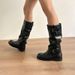 French Style Melard Western Cowboy Engineer Mid-Calf Riding Half Wide Mouth Stacked Short Boots For Women Autumn Winter_vogvips.com