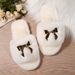 Women's Faux Fur Slippers With Chain Detail Cozy Fluffy House Shoes Outdoor Casual Flat Soft Sole Non-Slip Rubber Bottom Furry Cotton Slippers_vogvips.com