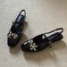 Chuyuji French-style Floral Rhinestone Closed-toe Mules For Women, Low-heeled, Elegant, Black Sandals With A Single_vogvips.com
