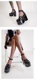 Thick-heeled platform thick-soled patent leather covered hollow sandals_vogvips.com