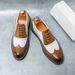 British Trendy Handmade Sole Brogue Fashionable Blue Men's Leather Casual Shoes Versatile Big Size:38-46_vogvips.com