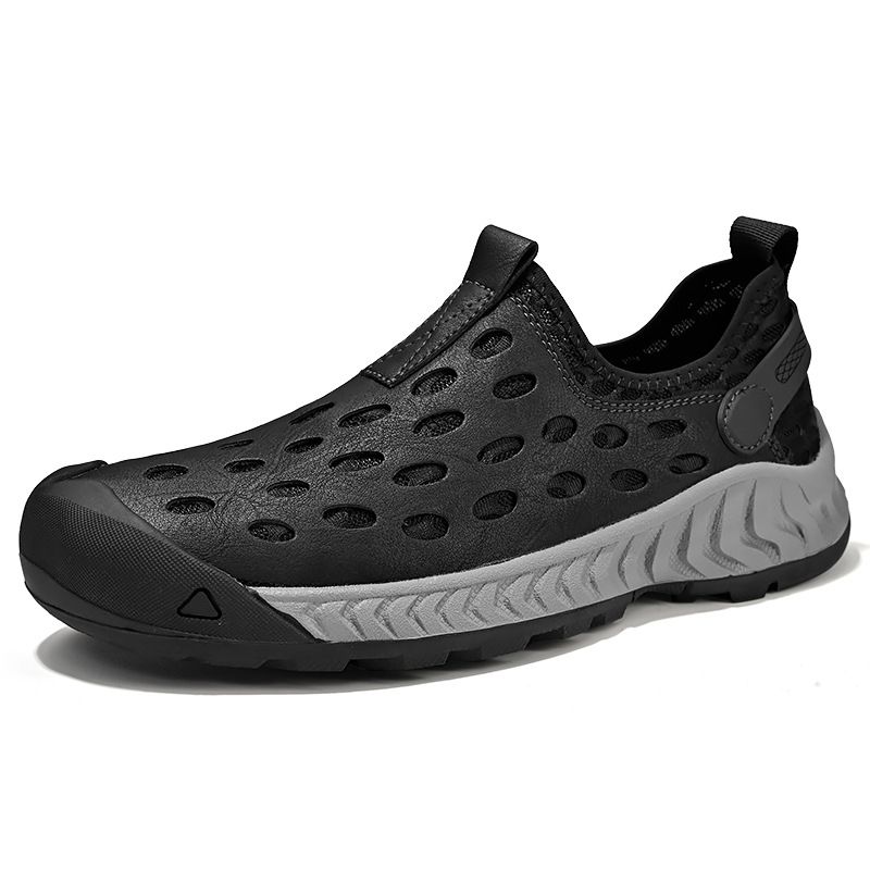 Men's Mesh Shoes Summer Breathable Mesh Hole Shoes Slip-On Outdoor Non-Slip Soft Sole Beach Shoes_vogvips.com