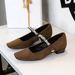 8292-K115 European And American Mary Jane Square Toe Suede Chunky Shallow Mouth Single Rhinestone One Strap Low Heel_vogvips.com