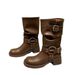 Genuine Soft Leather Boots With Belt Buckle, Stacked Mid-calf Riding Martin Women's Boots, Slimming, Wasteland Style_vogvips.com