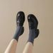 Thick-heeled Loafers Women's One-footed Round Toe Single Shoes Leather Commuter Lazy Leather Shoes._vogvips.com