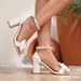 2026 Summer New Women's Sandals With Chunky Heel, 7.5cm High Heels, Bowknot, Pearl, French Fairy Style, White_vogvips.com