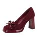 Women's Elegant Square-Toe Platform High Heels With Bow Detail - Chunky Heel, Slip-On Design Banquets Evening Events Anchora Red, Black, Deep Brown_vogvips.com