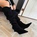 Pointed Toe Ruched Slouch Wedge Over-the-Knee Long High Heel V-Cut Slimming Western Cowboy Boots_vogvips.com