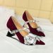2905-H75 Wind Flower Color Blocked Metal Slope Suede One Word Strap Pointed Shallow Mouth High Heel Single Shoes_vogvips.com