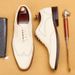 White leather shoes men's business formal leather pointy English carved cloth Men's rockshoes_vogvips.com