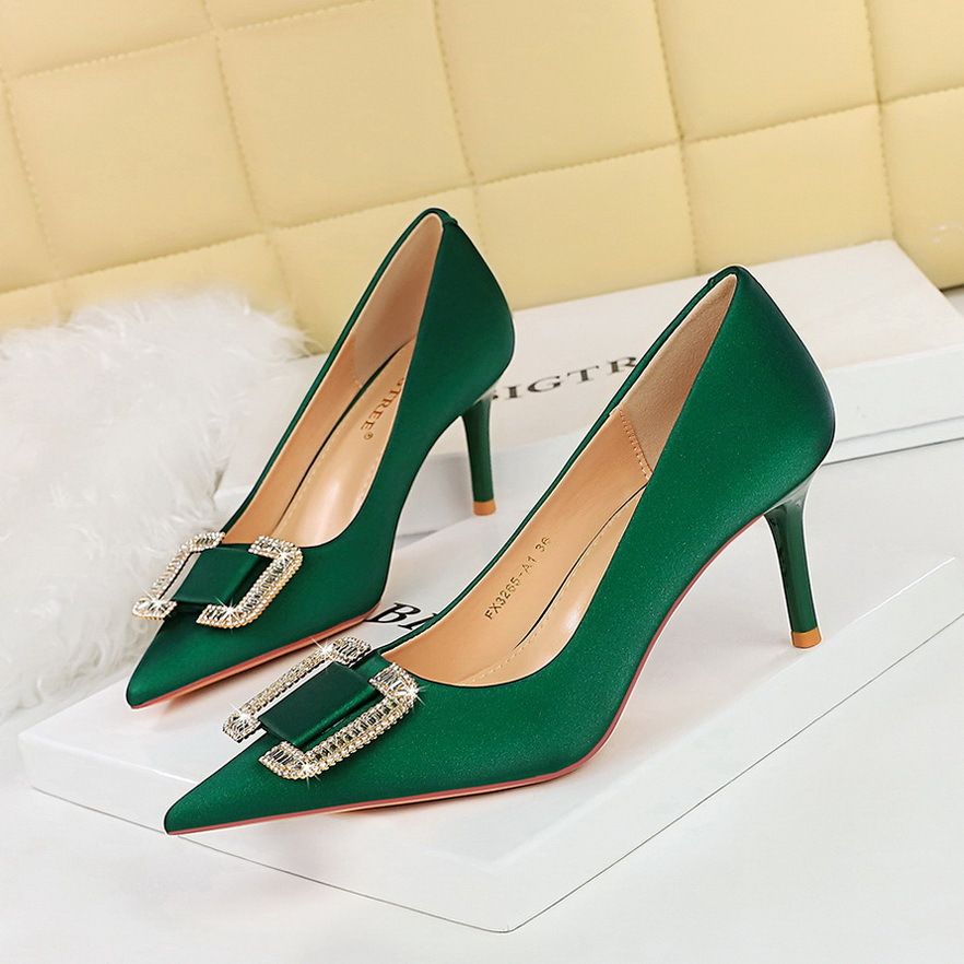 Elegant Women's Pointed Toe High Heel Dress Shoes With Rhinestone Buckle, Comfortable Stiletto Heels For Evening Parties & Formal Occasions_vogvips.com