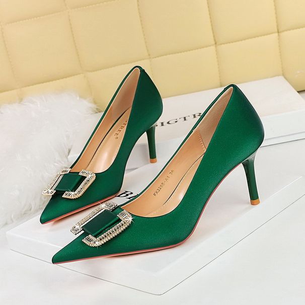 Elegant Women's Pointed Toe High Heel Dress Shoes With Rhinestone Buckle, Comfortable Stiletto Heels For Evening Parties & Formal Occasions_vogvips.com
