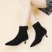 In Stock: 2025 Winter New Style Plush Boots, Pointed Toe, Thin Heel, Slimming Elastic Boots, Sock Boots, Short Boots, Cotton Shoes_vogvips.com