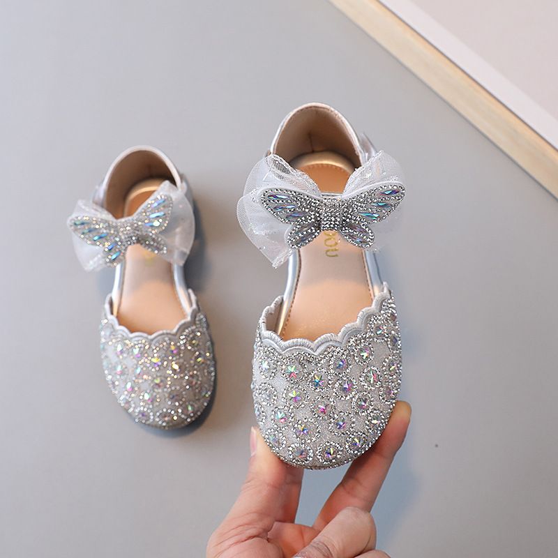 New Children's Leather Shoes Rhinestone Princess Shoes Girls Pearl Soft Soled Sandals Female Treasure Crystal Shoes Small Shoes_vogvips.com