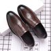 Men's business casual leather shoes leather formal hollowed out men's shoes inside heightening shoes oversized Men's size_vogvips.com